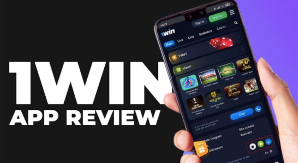 1win app image with mobile phone.