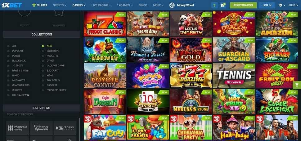 Official 1xBet website with the list of casino games.