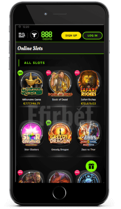 888 casino app iPhone with list of slots.