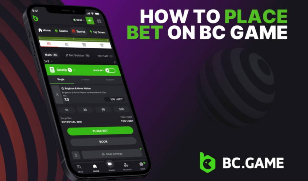 BC Game betting app launched on a mobile phone.