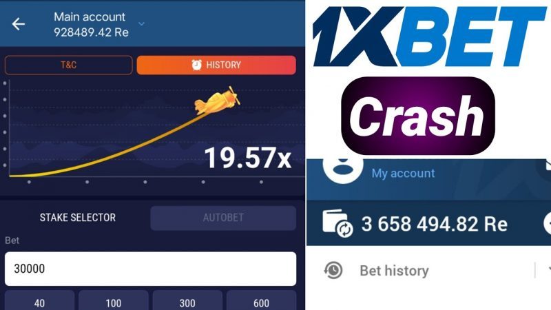 1xbet crash game collage with the logo.