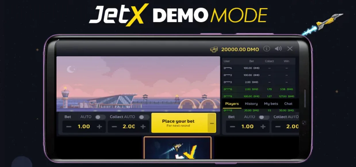 JetX App Demo-Modus.