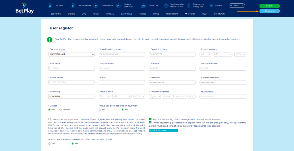 Betplay app registration process image.