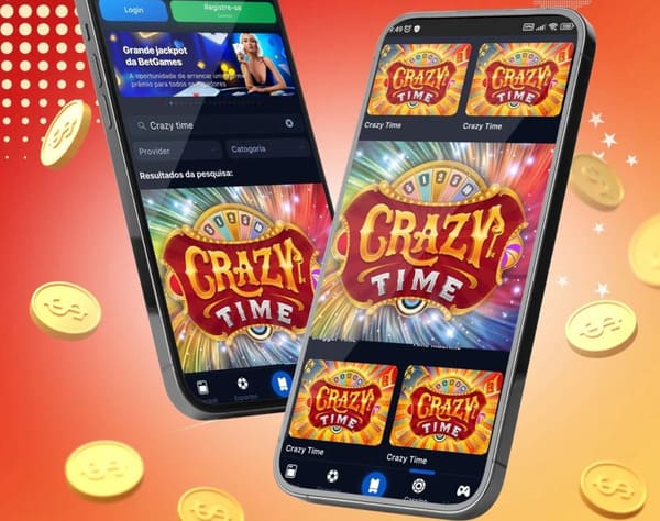 Crazy Time mobile app collage with coins and phones.