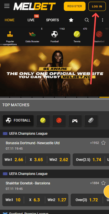 MelBet app login instructions. 
