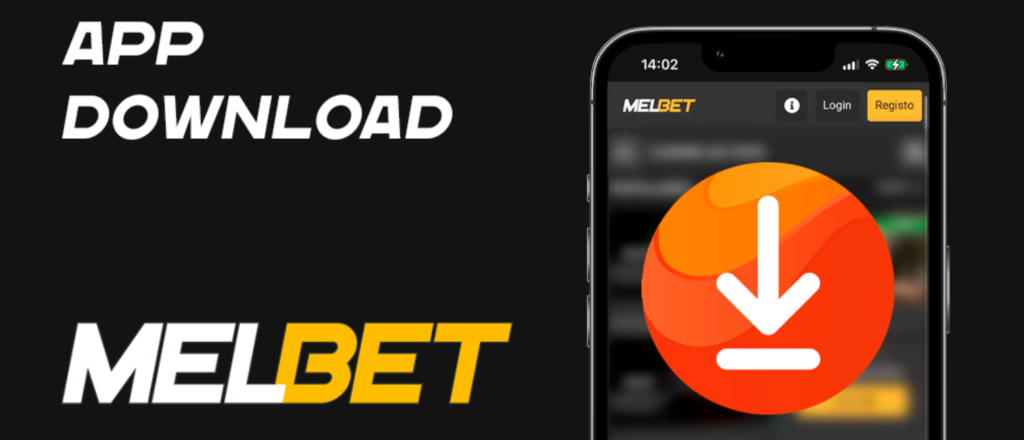 MelBet app image with logo.