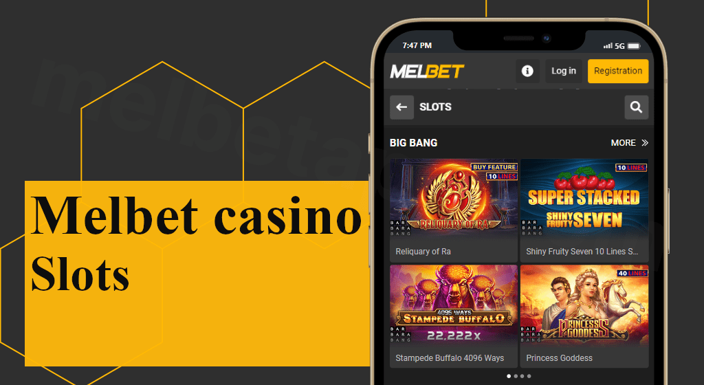 MelBet casino with the list of available slots.