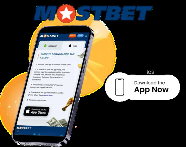 Mostbet iOS app image with iPhone.