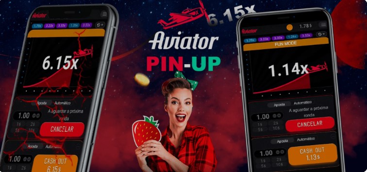 Pin Up Aviator app image with girl and game launched.