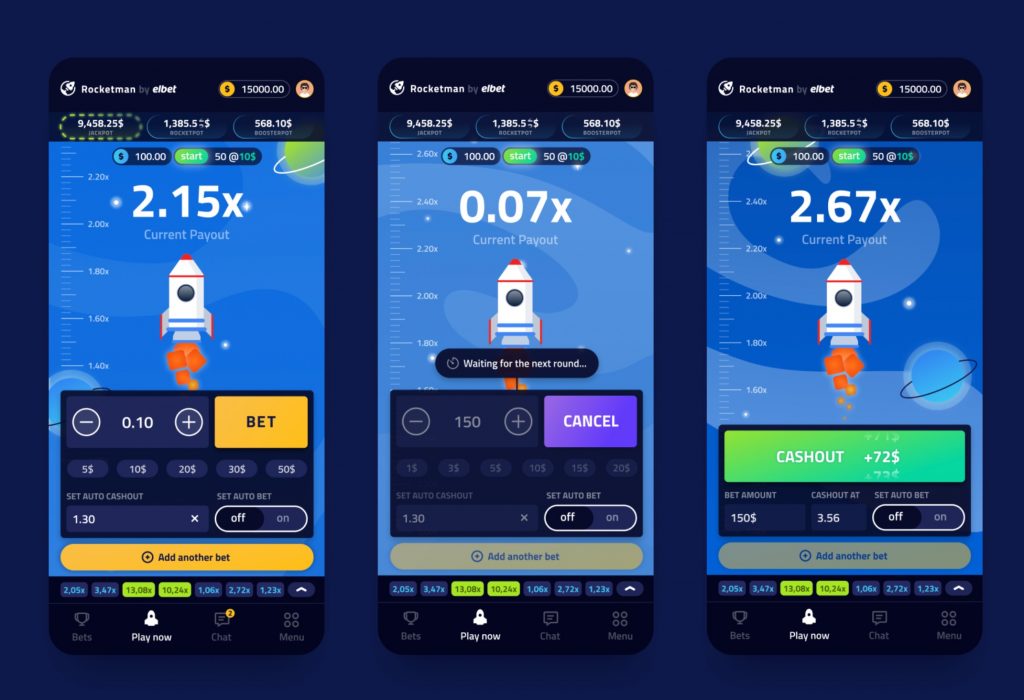 Rocketman game app launched on three mobile phones.