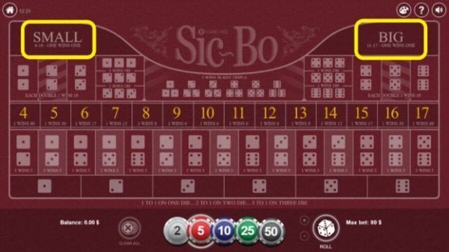 Sic Bo app playing table.