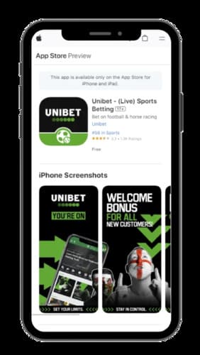 Unibet iOS app to bet on iPhone.