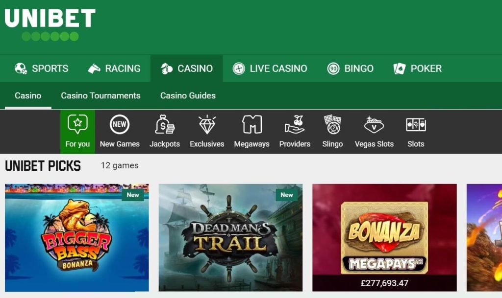 Unibet casino on the official website.