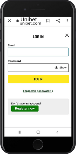 Unibet login through the app.