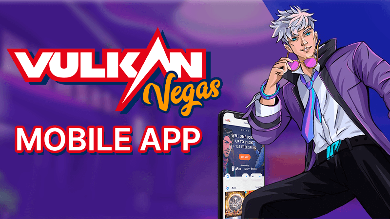 Vulkan Vegas App Bild mit großem Logo.