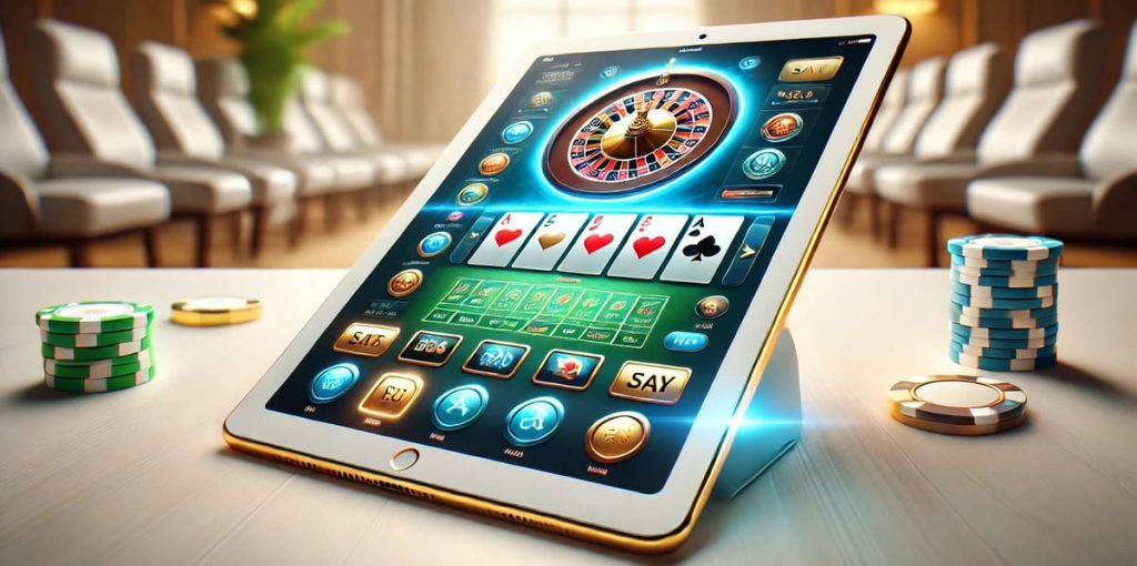 iPad casino app launched on the table.