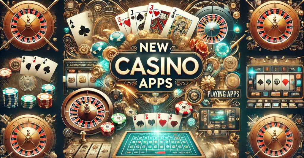 New Casino App collage with cards, roulette and text.