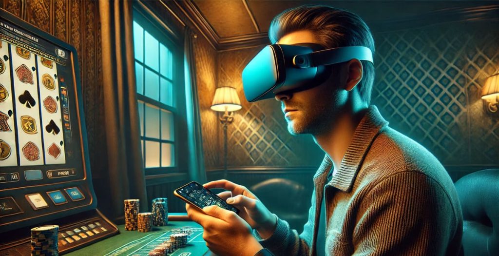 The man playing VR Casino app at his home.