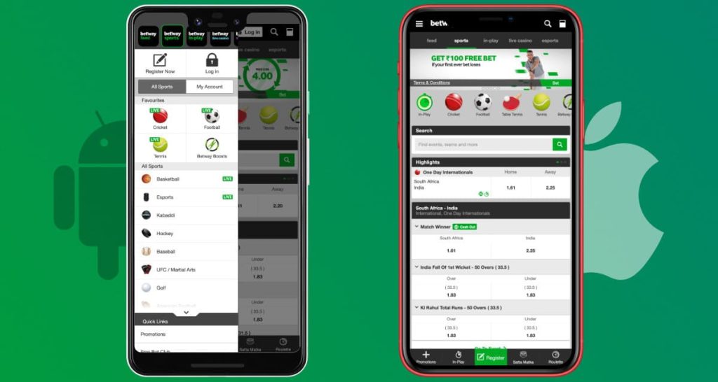 Betway betting app on Android and iOS devices.