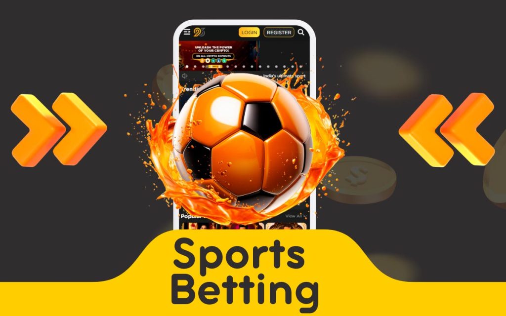 96.in betting app image with orange ball and mobile phone.