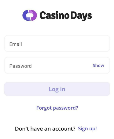 Casino Days login via the app.