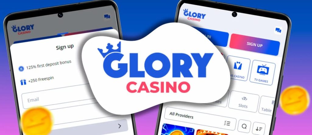 Glory Casino Android app with the logo.