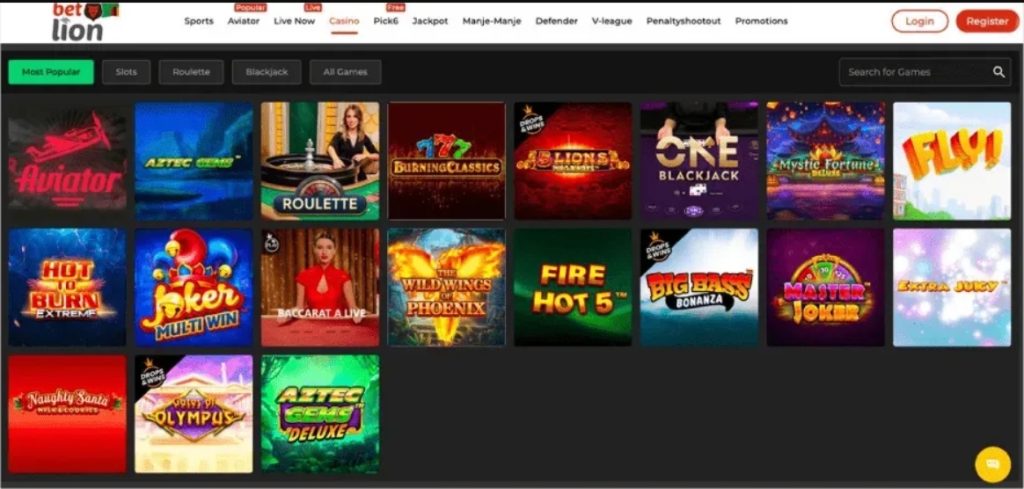 Betlion casino mobile site.