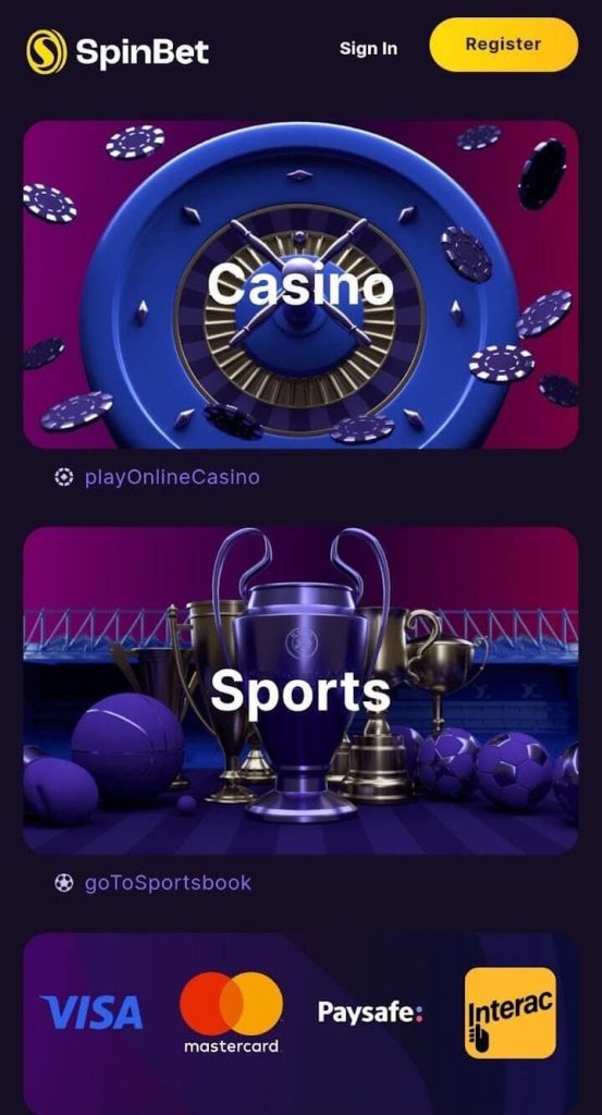 SpinBet casino and sports betting via the app.