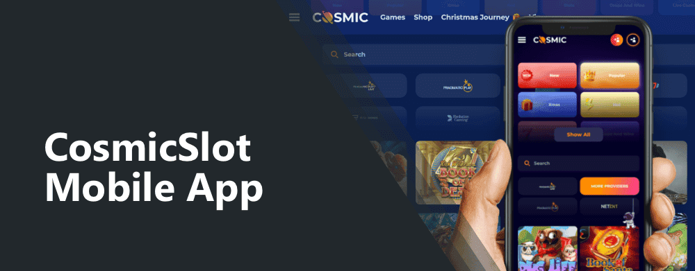 CosmicSlot App auf dem Mobiltelefon.