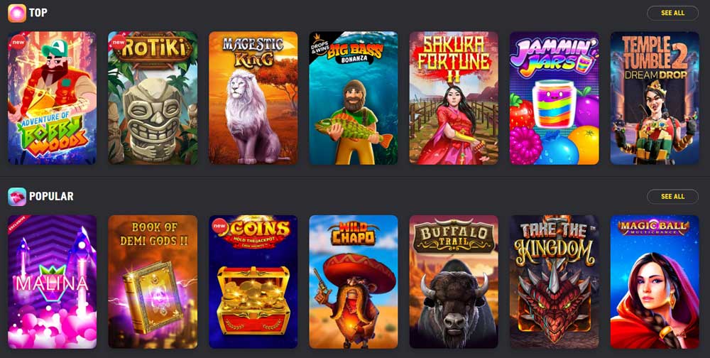 Liste der Spiele und Spielautomaten in der FEZbet Casino App.