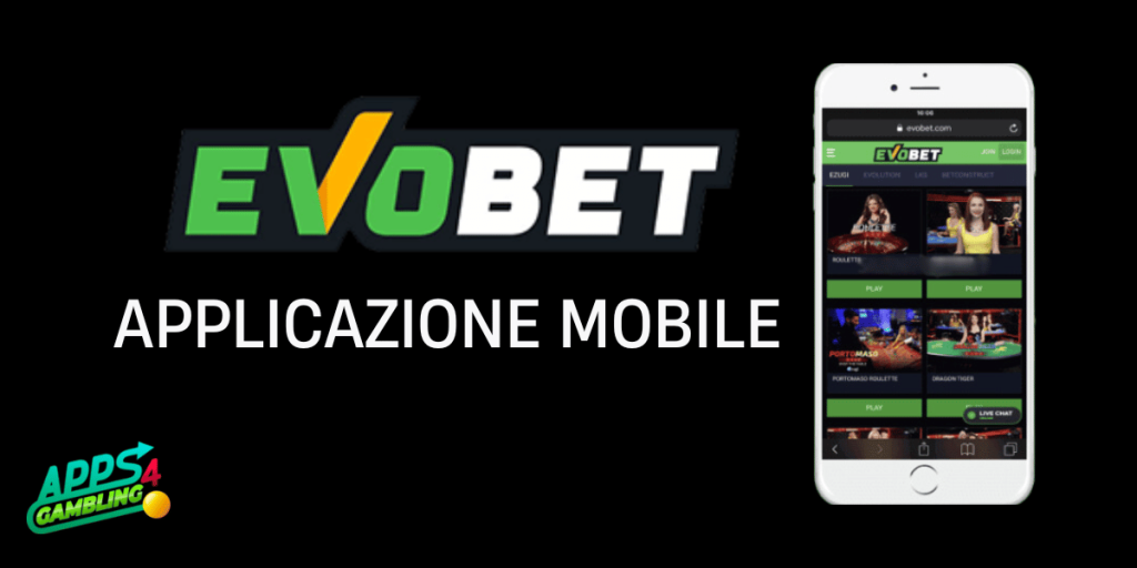 Image of Evobet app with cell phone and website logo.