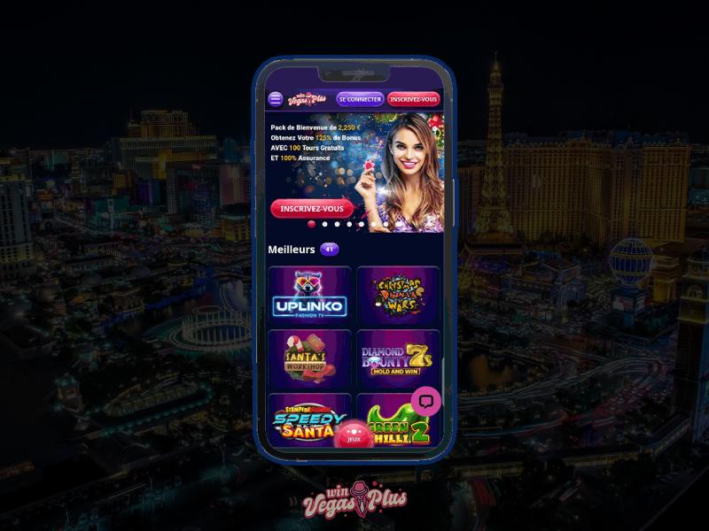 Win Vegas Plus app lancée sur téléphone mobile.