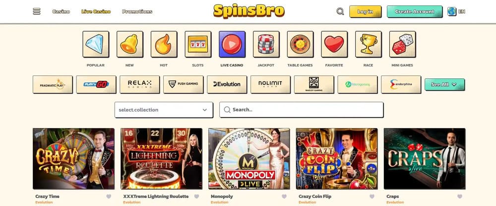 SpinsBro Live Casino.