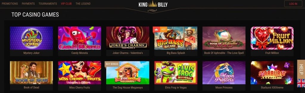 Top games at King Billy Casino.