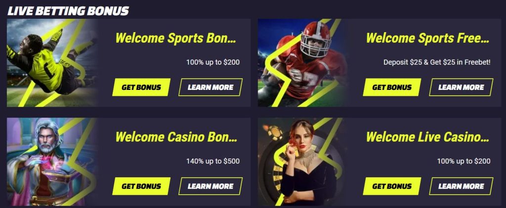 LiveBet bonuses on casino and sport betting.