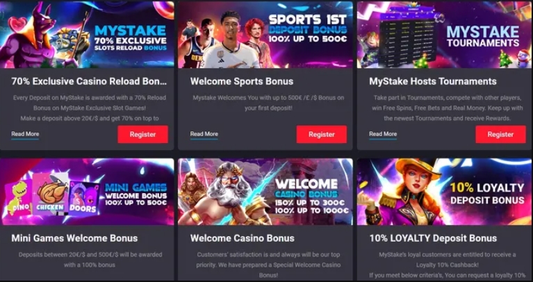 Casino Mystake mobile bonuses and promotions.